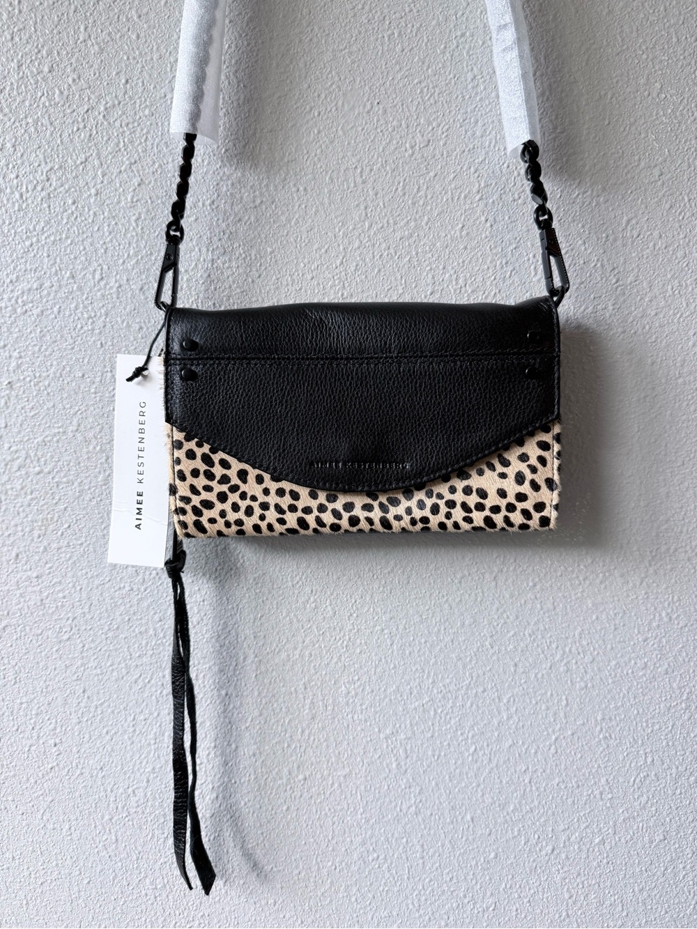 Aimee Kestenberg Delancy Black Leather and Haircalf Cheetah Crossbody Bag